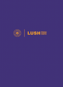 Card viola con logo Lush & Flower Burger per partnership